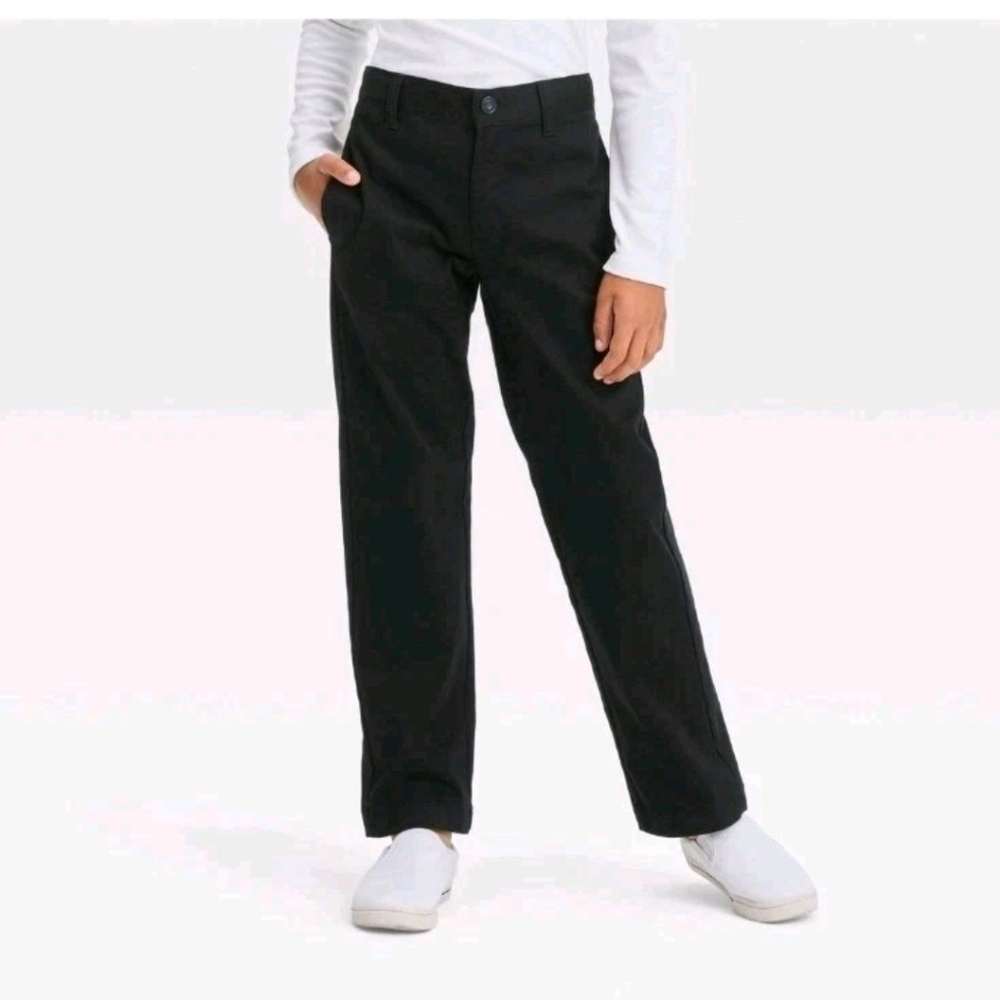 Cat & Jack Boys Black Dress Pants Flat Front Straight Fit Uniform 18 NWT